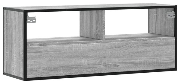 Szürke sonoma színű szerelt fa és fém TV-szekrény 100x31x39,5cm