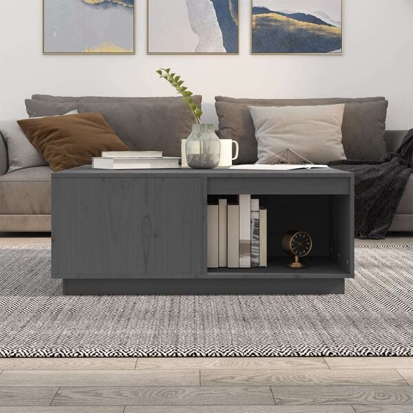 VIDAXL - Tömör Fenyőfa Dohányzóasztal - Szürke - 100x101x40,5cm