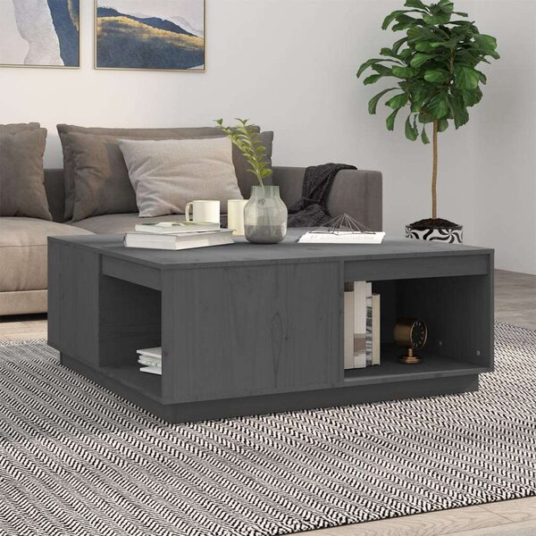 VIDAXL - Tömör Fenyőfa Dohányzóasztal - Szürke - 100x101x40,5cm