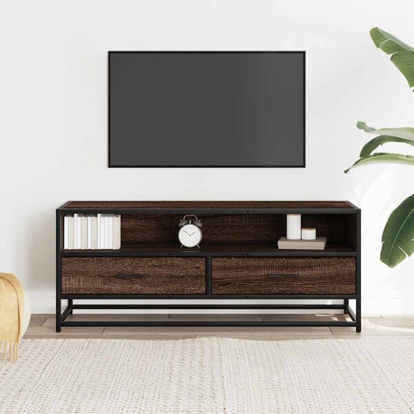 Barna tölgy színű szerelt fa és fém TV-szekrény 100x34,5x40 cm