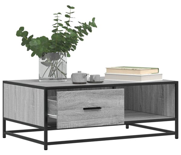 Szürke sonoma szerelt fa és fém dohányzóasztal 90 x 57 x 35 cm