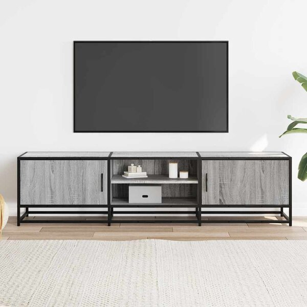 Szürke sonoma színű szerelt fa és fém TV-szekrény 160x35x41 cm