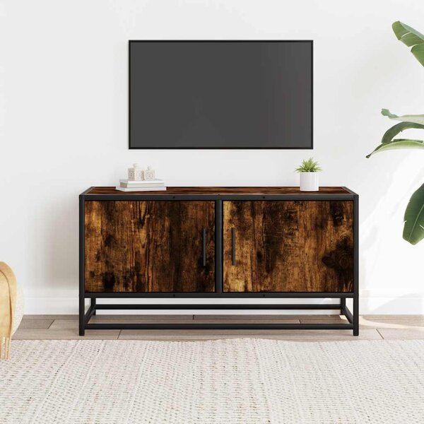 Füstös tölgy színű szerelt fa és fém TV-szekrény 80x34,5x40 cm