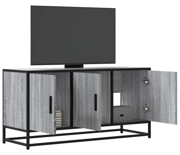 Szürke sonoma színű szerelt fa és fém TV-szekrény 100x35x50 cm