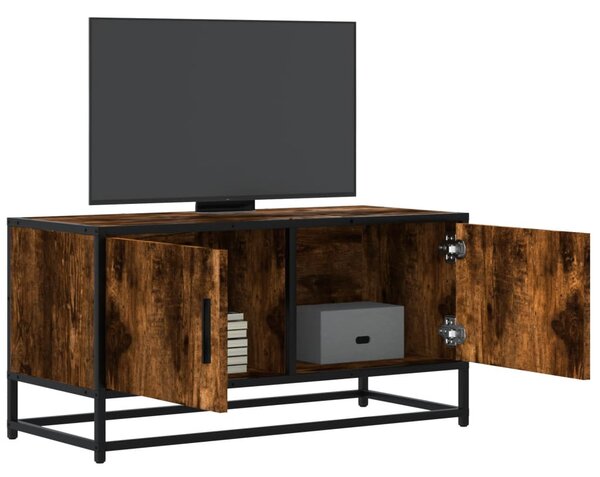Füstös tölgy színű szerelt fa és fém TV-szekrény 80x34,5x40 cm