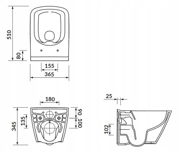 Cersanit City Square CleanOn, függő WC csésze ülőke nélkül, fehér, K35-041