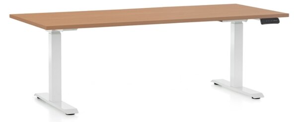OfficeTech D állítható magasságú asztal, 180 x 80 cm, fehér alap, bükkfa