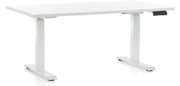 OfficeTech D állítható magasságú asztal, 140 x 80 cm, fehér alap, fehér