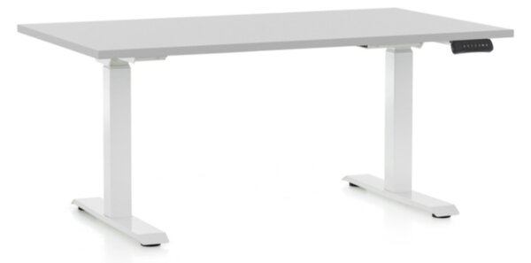 OfficeTech D állítható magasságú asztal, 140 x 80 cm, fehér alap, világosszürke