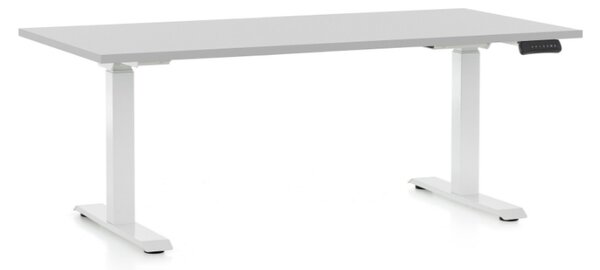 OfficeTech D állítható magasságú asztal, 160 x 80 cm, fehér alap, világosszürke