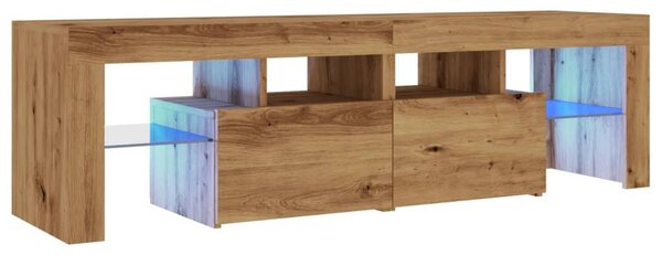 Kézműves tölgy szerelt fa TV-szekrény LED-ekkel 140x36,5x40 cm