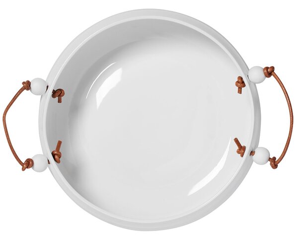 Fehér porcelán tál bőr fogantyúval