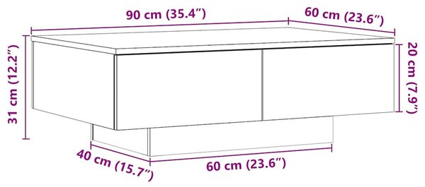 Antik fa színű szerelt fa dohányzóasztal 90 x 60 x 31 cm