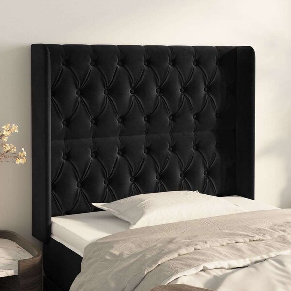 VidaXL Fekete Bársony Ágyfejtámla Szárnyakkal - 103x118/128cm