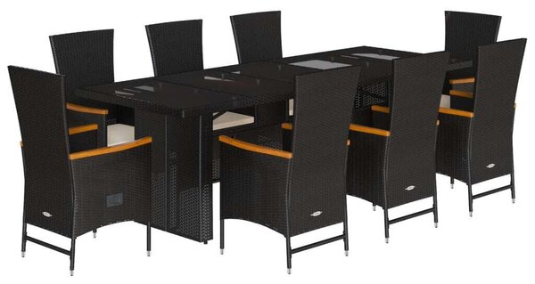 VidaXL Kerti Étkezőgarnitúra - 9 részes - Fekete Polyrattan