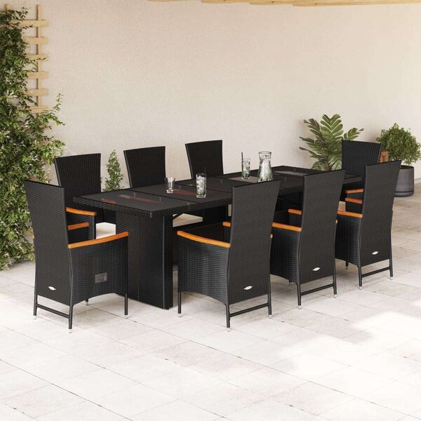 VidaXL Kerti Étkezőgarnitúra - 9 részes - Fekete Polyrattan