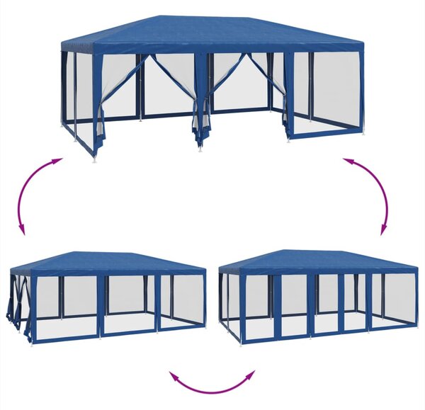 Kék HDPE rendezvénysátor 10 hálós oldalfallal 6 x 4 m