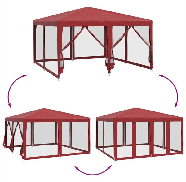 Piros HDPE rendezvénysátor 8 hálós oldalfallal 4 x 4 m