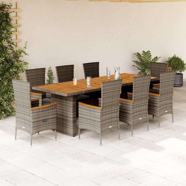 VidaXL Polyrattan Kerti Étkezőgarnitúra - 9 részes - Szürke