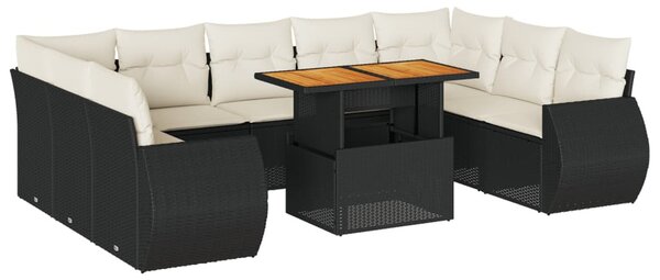 10 részes fekete polyrattan kerti ülőgarnitúra párnákkal