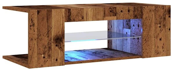 Antik fa színű szerelt fa TV-szekrény LED-ekkel 90x39x30 cm
