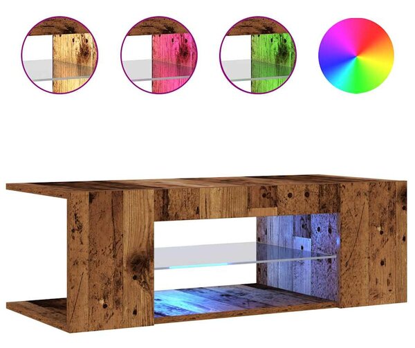 Antik fa színű szerelt fa TV-szekrény LED-ekkel 90x39x30 cm