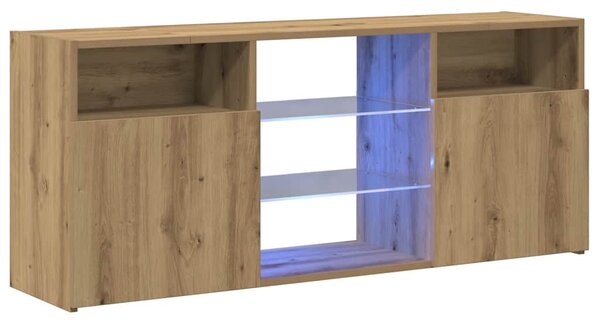 Kézműves tölgy szerelt fa TV-szekrény LED-ekkel 120x30x50 cm