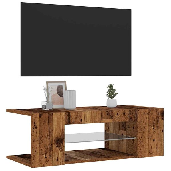 Antik fa színű szerelt fa TV-szekrény LED-ekkel 90x39x30 cm