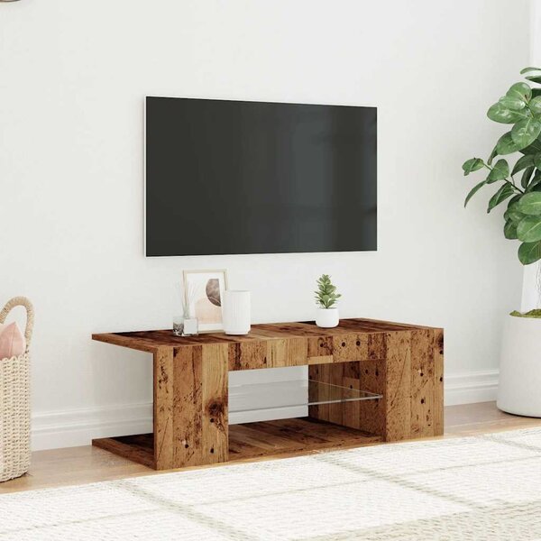 Antik fa színű szerelt fa TV-szekrény LED-ekkel 90x39x30 cm