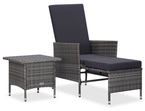 2 részes szürke polyrattan kerti bútorszett párnával