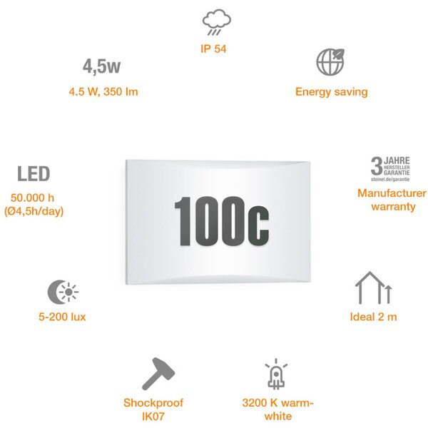 STEINEL L 1 N LED házszámos fali lámpa IP54, Fehér / opál, Műanyag, Modern