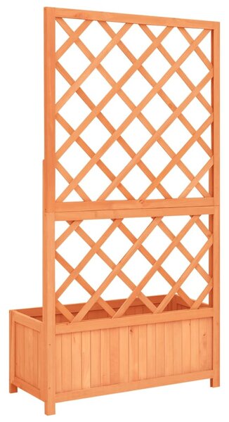 Barna tömör fenyőfa rácsos kerti ültetőláda 70 x 30 x 135 cm