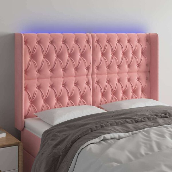 VidaXL rózsaszín bársony LED-es fejtámla 163x16x118/128 cm