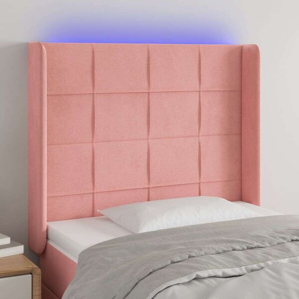 VidaXL LED-es Bársony Ágyfejtámla - Rózsaszín - 93x118/128cm