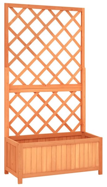 Barna tömör fenyőfa rácsos kerti ültetőláda 70 x 30 x 135 cm