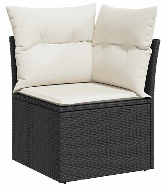 11 részes fekete polyrattan kerti ülőgarnitúra párnákkal