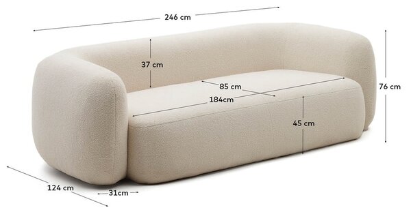 Krémszínű buklé kanapé 246 cm Martina – Kave Home