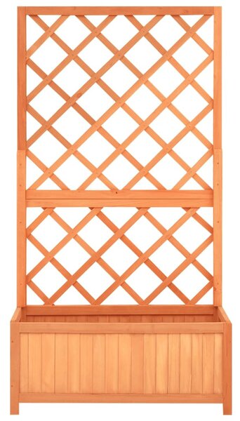 Barna tömör fenyőfa rácsos kerti ültetőláda 70 x 30 x 135 cm