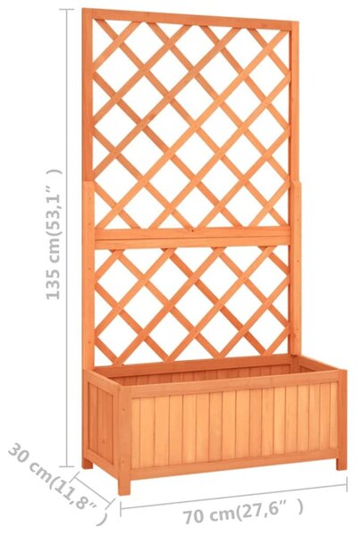 Barna tömör fenyőfa rácsos kerti ültetőláda 70 x 30 x 135 cm