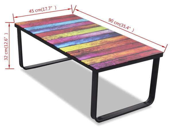 Dohányzóasztal szivárvány mintás üveglappal