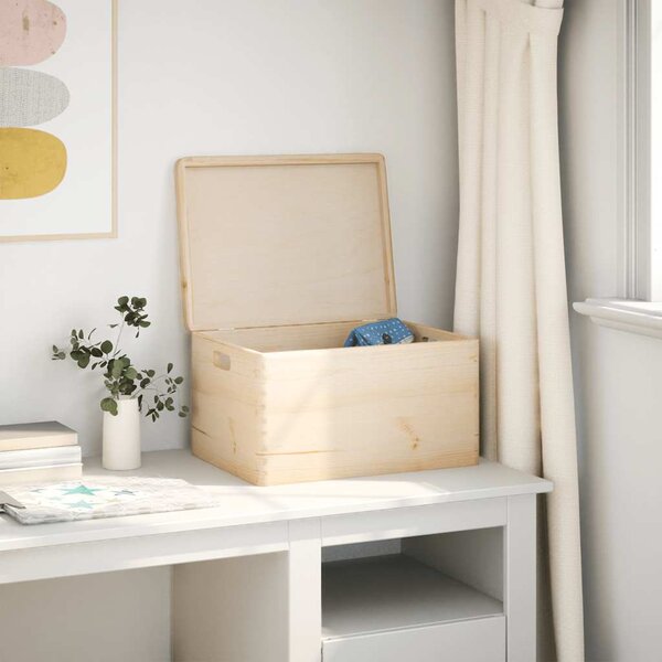 Fa doboz fedéllel és fogantyúkkal 40x30x23 cm tömör fa fenyő