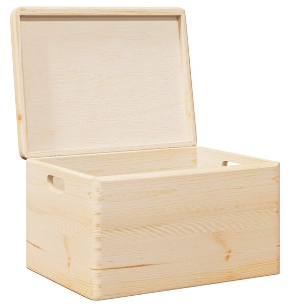 Fa doboz fedéllel és fogantyúkkal 40x30x23 cm tömör fa fenyő