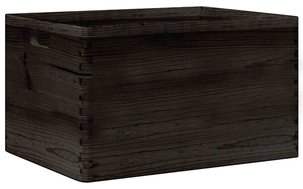 Fa doboz fogantyúkkal fekete 40x30x23 cm tömör fa fenyő