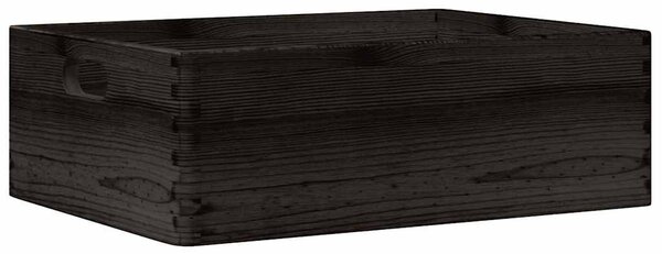 Fa doboz fogantyúkkal fekete 40x30x13 cm tömör fa fenyő