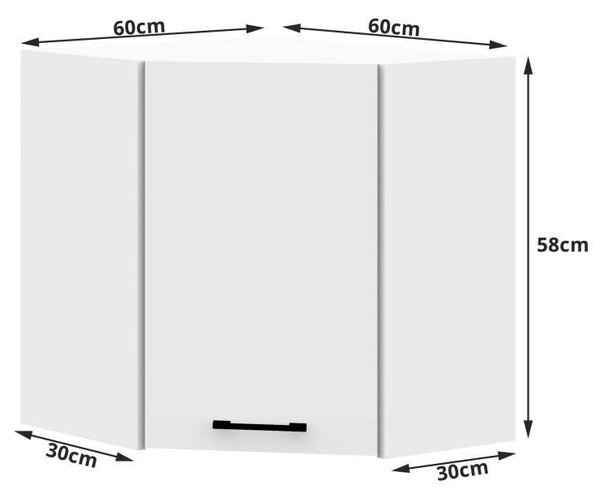 Akord Fehér Sarok Konyhai Fali Szekrény Oliwia Kollekcióból – 60/60cm Mat Felület, Lamellás Lemez, ABS Szegély, 1 Ajtó, 2 Polc, Összeszerelhető