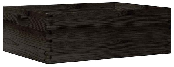 Fa doboz fogantyúkkal fekete 40x30x13 cm tömör fa fenyő