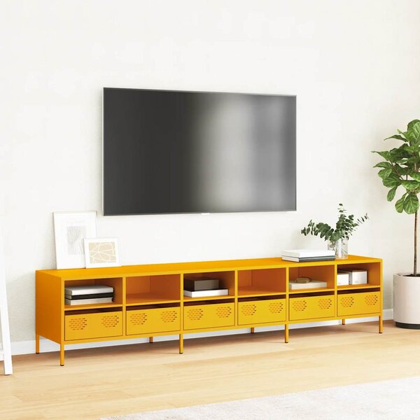 Mustársárga hidegen hengerelt acél TV-szekrény 202x39x43,5 cm
