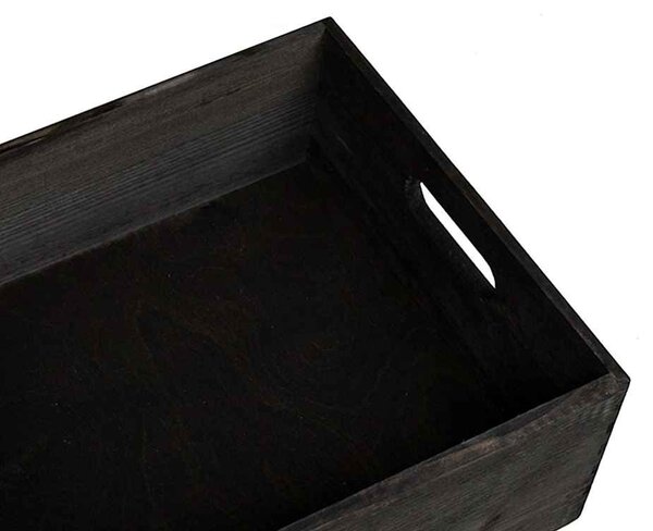 Fa doboz fogantyúkkal fekete 40x30x13 cm tömör fa fenyő