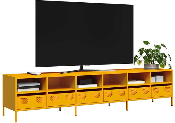 Mustársárga hidegen hengerelt acél TV-szekrény 202x39x43,5 cm