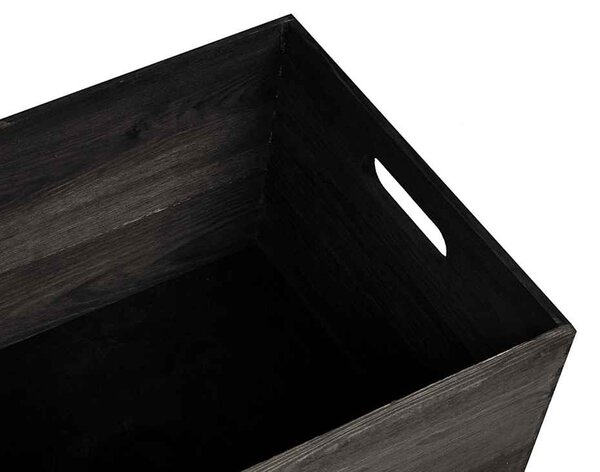 Fa doboz fogantyúkkal fekete 40x30x23 cm tömör fa fenyő